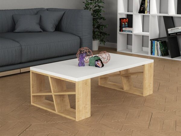 Table Basse pour séjour HONEY - Blanc et Chêne