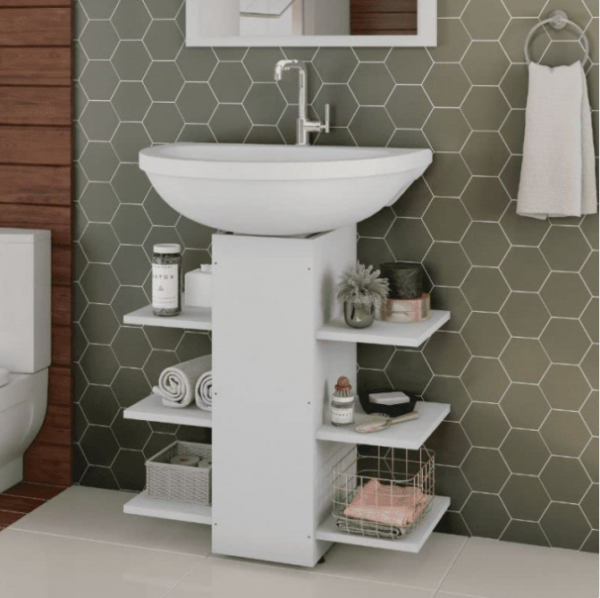 Meuble Salle De Bain Colonne Lavabo Mark Decoomid Couleur Blanc