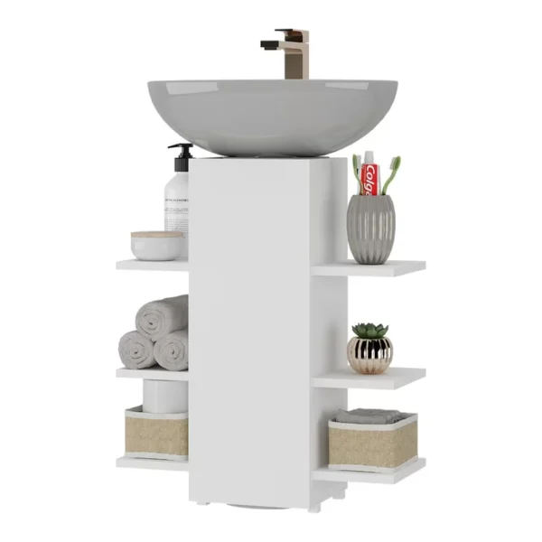 Meuble Salle De Bain Colonne Lavabo Mark Decoomid Couleur Blanc – Image 3