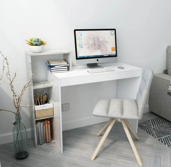 Mondeer Bureau d'Ordinateur, Bureau Informatique, Table de Travail, Avec étagères, Etagère de Rangement, en Bois, Gris