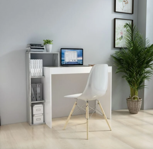 Mondeer Bureau d'Ordinateur, Bureau Informatique, Table de Travail, Avec étagères, Etagère de Rangement, en Bois, Gris – Image 2