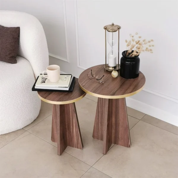 Table basse gigogne en noyer, ensemble de 3 tables basses – Image 4