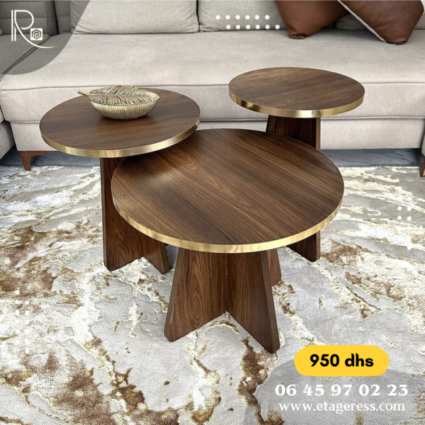 Table basse gigogne en noyer, ensemble de 3 tables basses